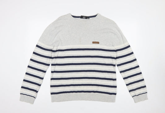 McKenzie Men’s Grey Striped Crew Neck Cotton Pullover Jumper XL