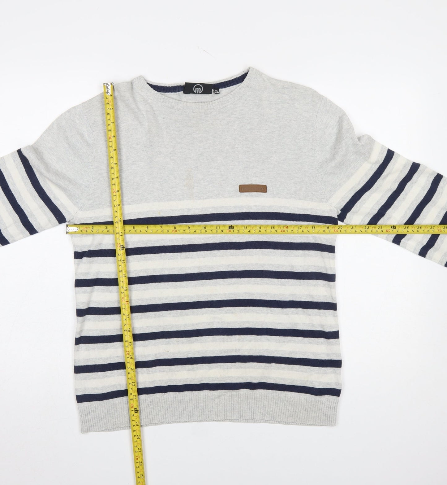 McKenzie Men’s Grey Striped Crew Neck Cotton Pullover Jumper XL