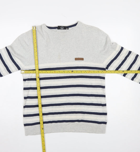 McKenzie Men’s Grey Striped Crew Neck Cotton Pullover Jumper XL