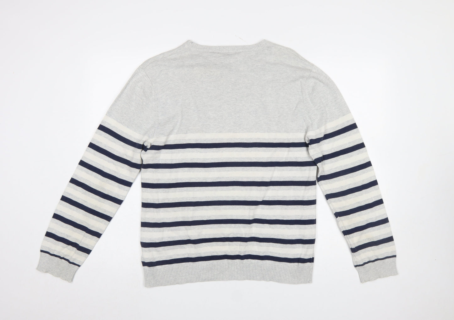 McKenzie Men’s Grey Striped Crew Neck Cotton Pullover Jumper XL