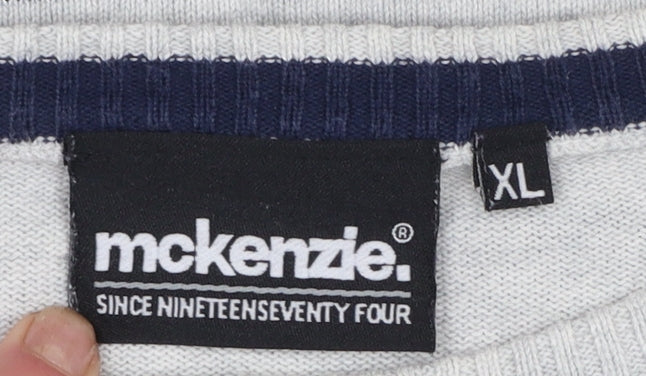 McKenzie Men’s Grey Striped Crew Neck Cotton Pullover Jumper XL