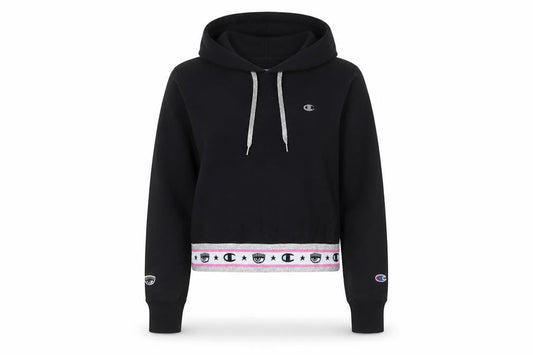Champion x Chiara Ferragni Black Hoodie Womens Medium Cropped Glitter Trim