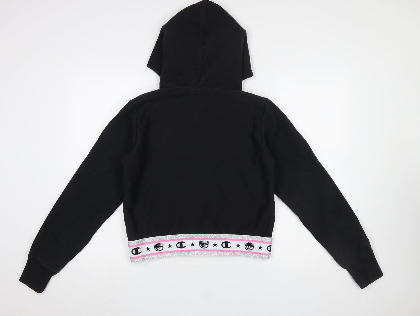 Champion x Chiara Ferragni Black Hoodie Womens Medium Cropped Glitter Trim
