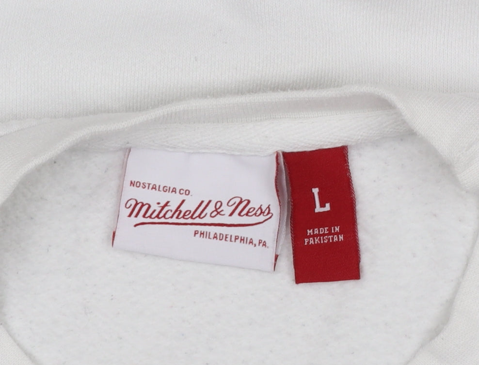 Mitchell & Ness Men's White L Pullover Sweatshirt Crew Neck Logo Sports Style