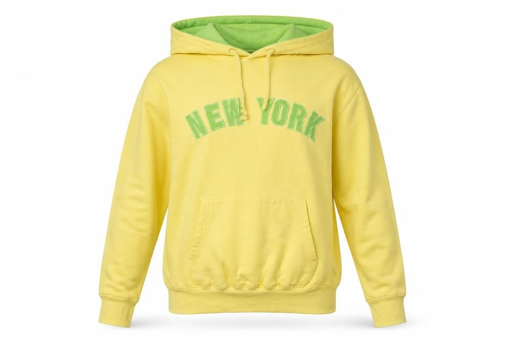 RAG Womens Yellow Hoodie Small Pullover New York Graphic Cotton Blend