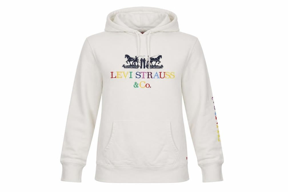 Levi's Women's White Hoodie Medium Cotton Rainbow Logo Pullover