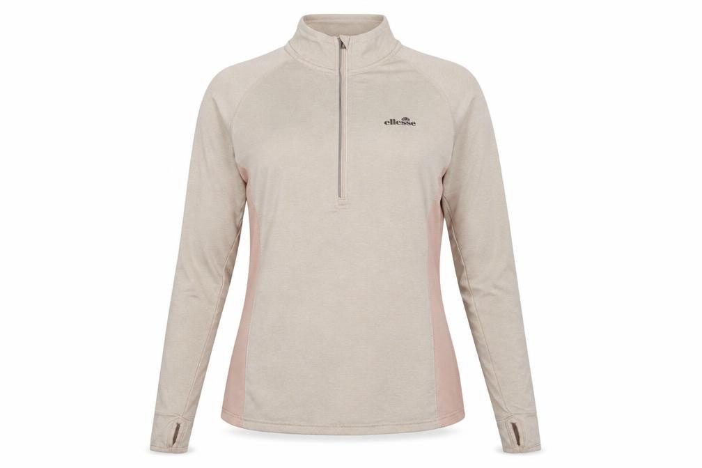 Ellesse Womens Beige Long Sleeve 1/4 Zip Activewear Top Size L