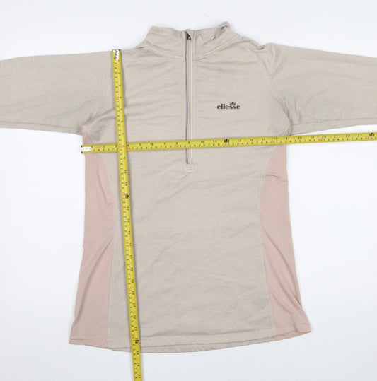 Ellesse Womens Beige Long Sleeve 1/4 Zip Activewear Top Size L