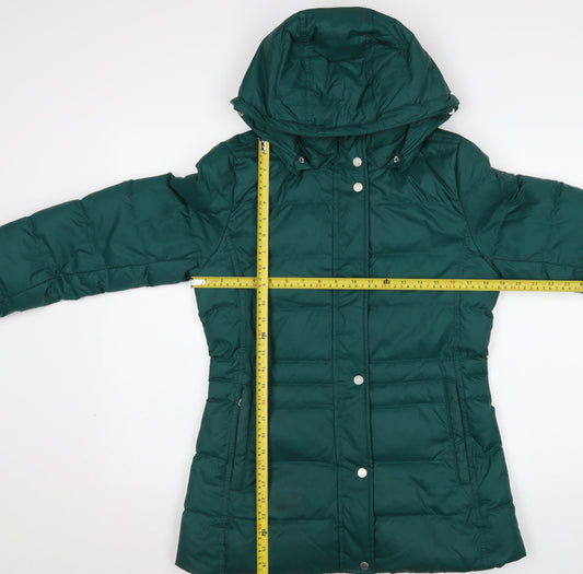 Tommy Hilfiger Women’s Green Puffer Jacket S Hooded Mid-Length Winter Coat