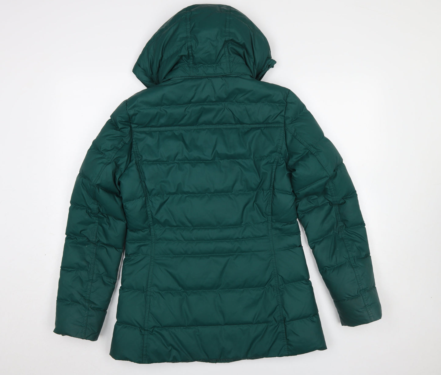 Tommy Hilfiger Women’s Green Puffer Jacket S Hooded Mid-Length Winter Coat