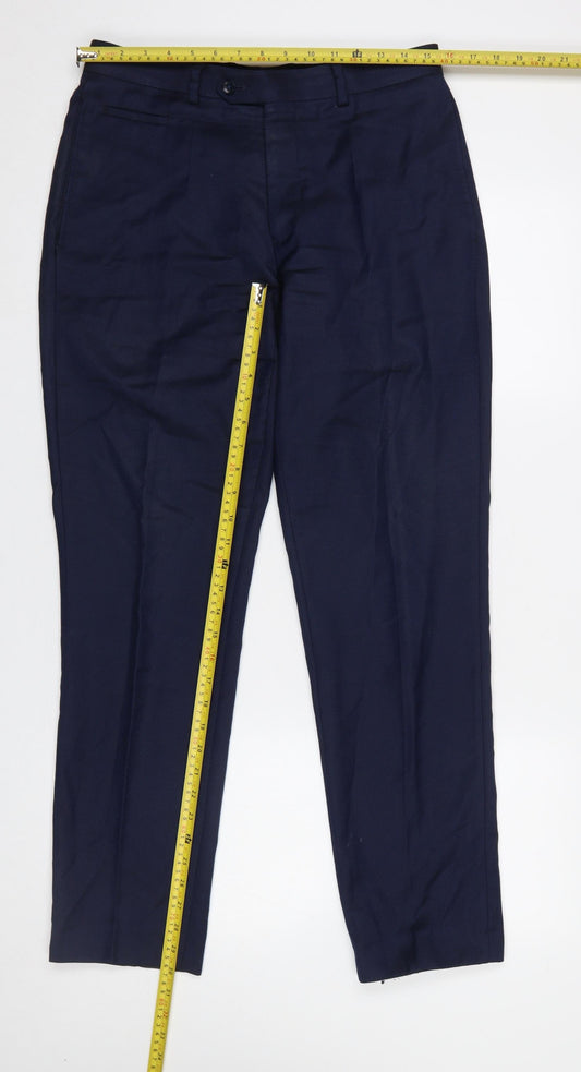 Remus Uomo Men's Blue 32R Slim Fit Wool Blend Dress Trousers