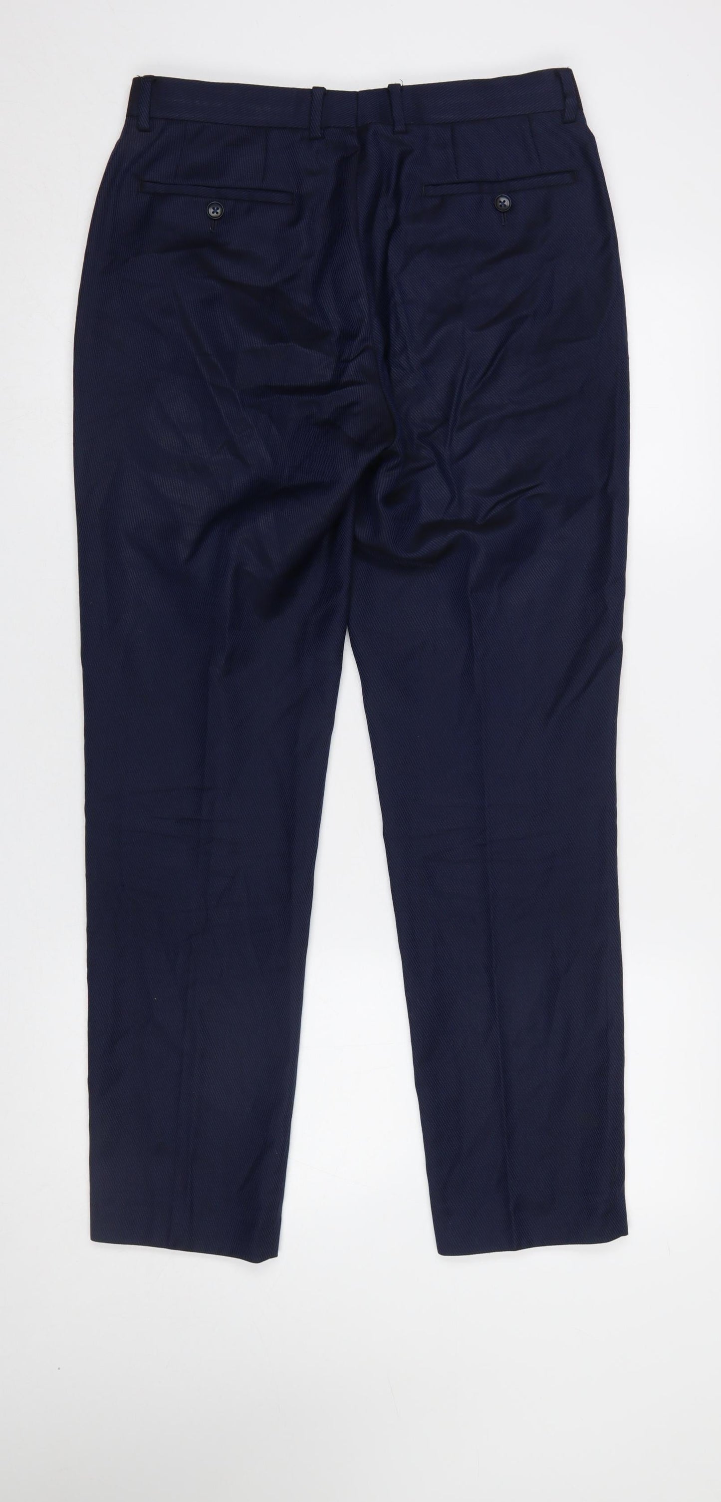 Remus Uomo Men's Blue 32R Slim Fit Wool Blend Dress Trousers
