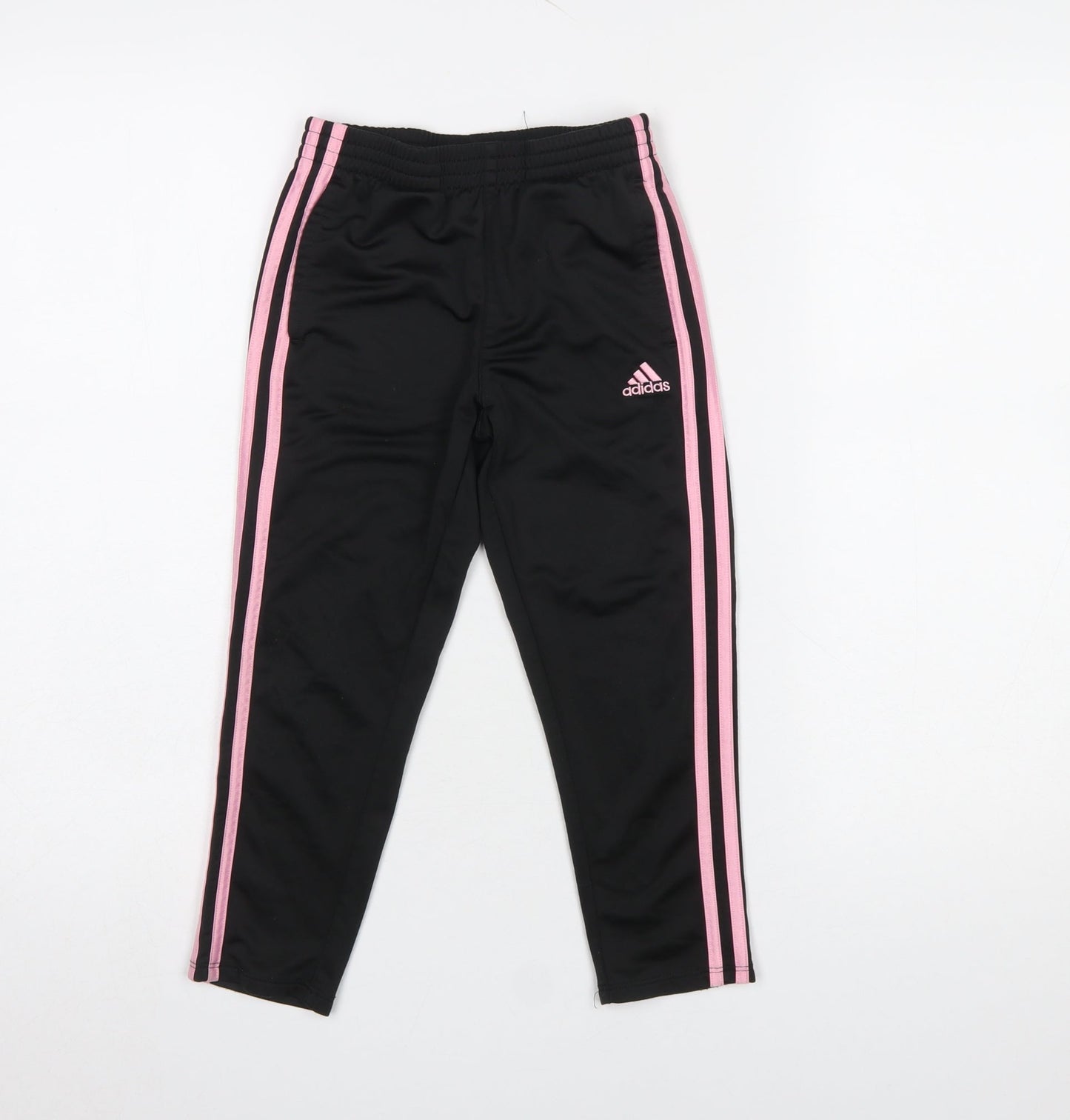 Adidas Girls Black Pink Stripe Jogger Trousers Size 10 Years