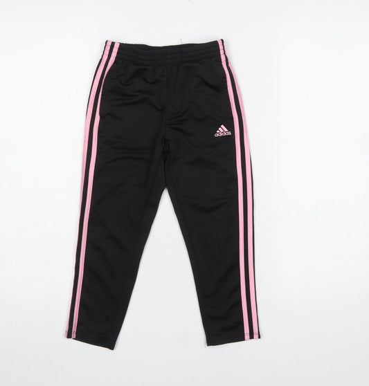 Adidas Girls Black Pink Stripe Jogger Trousers Size 10 Years