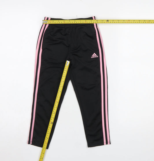 Adidas Girls Black Pink Stripe Jogger Trousers Size 10 Years