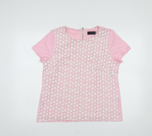 Savida Women Pink Floral Lace Short Sleeve T-Shirt Size 18