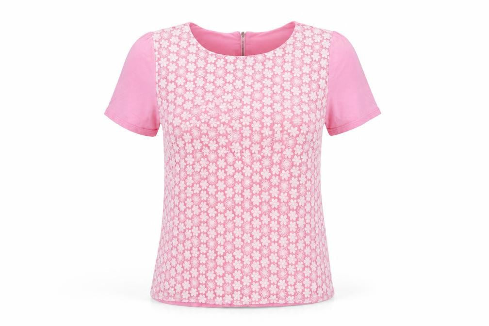 Savida Women Pink Floral Lace Short Sleeve T-Shirt Size 18
