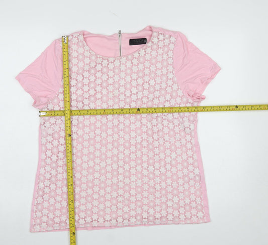 Savida Women Pink Floral Lace Short Sleeve T-Shirt Size 18