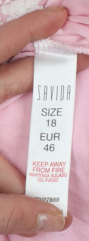 Savida Women Pink Floral Lace Short Sleeve T-Shirt Size 18