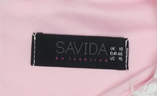 Savida Women Pink Floral Lace Short Sleeve T-Shirt Size 18