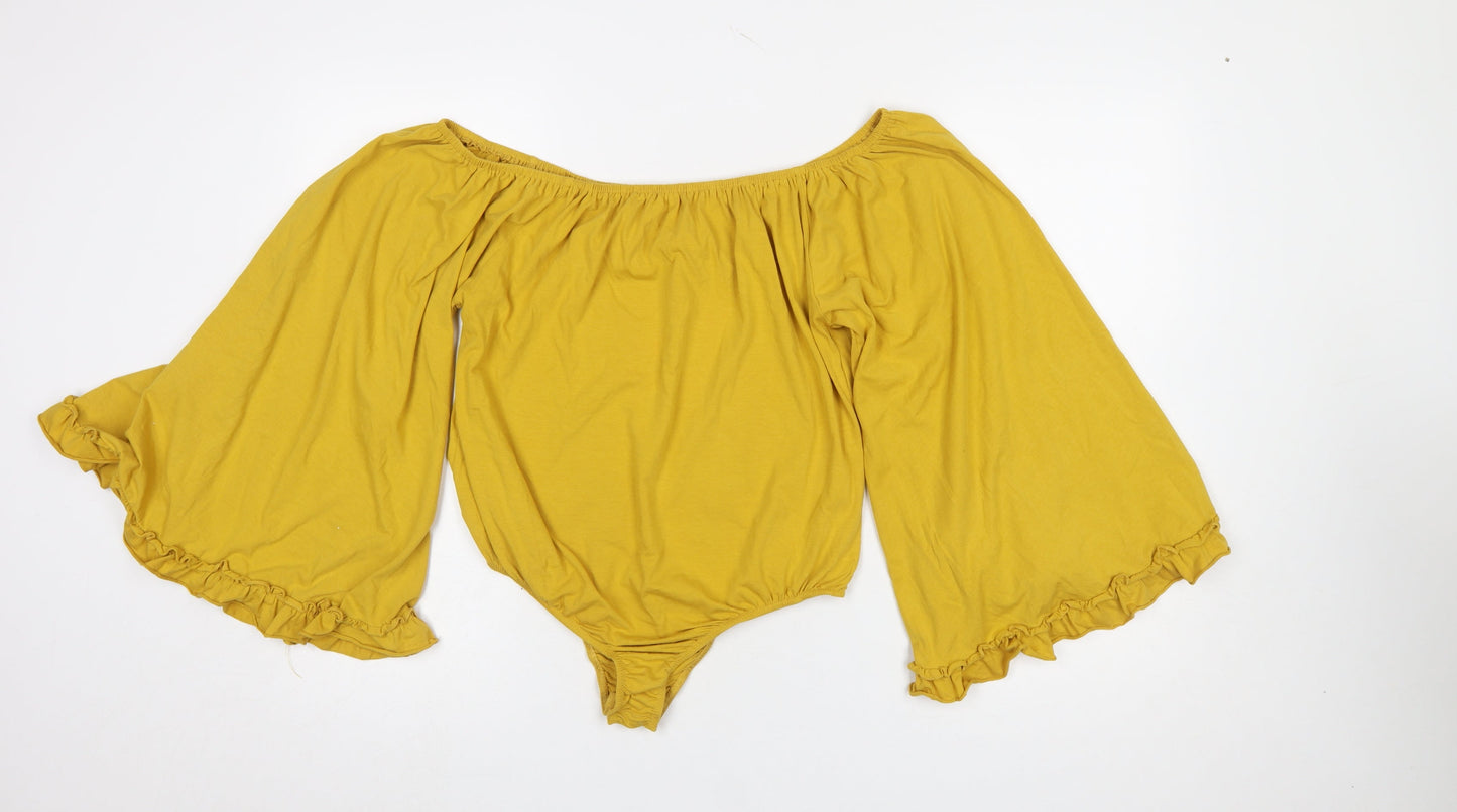Glamorous Women’s Yellow Off Shoulder Bodysuit Size 18 Cotton Blend