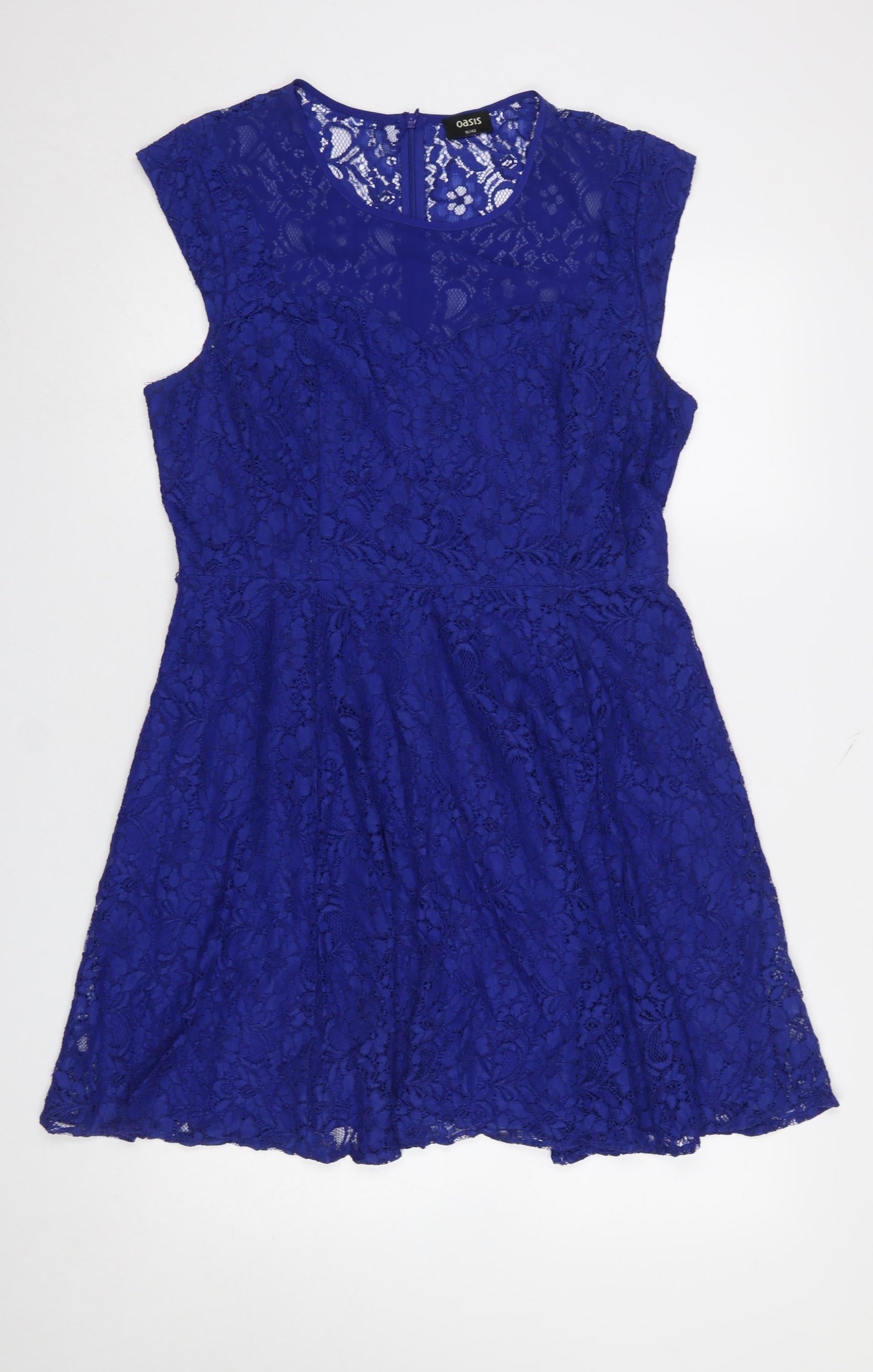 Oasis Womens Blue Lace Fit & Flare Sleeveless Dress Size 16