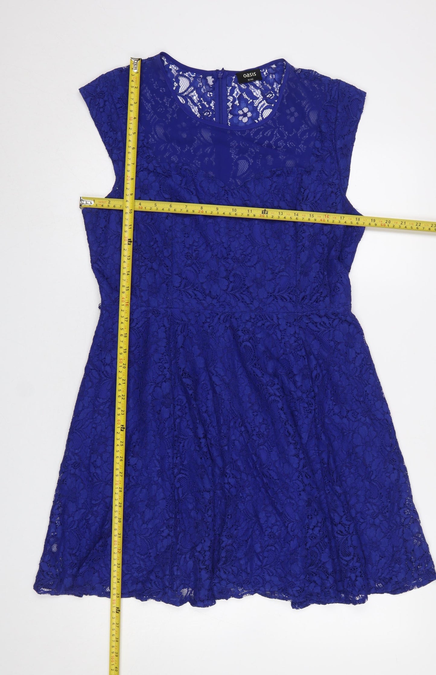 Oasis Womens Blue Lace Fit & Flare Sleeveless Dress Size 16