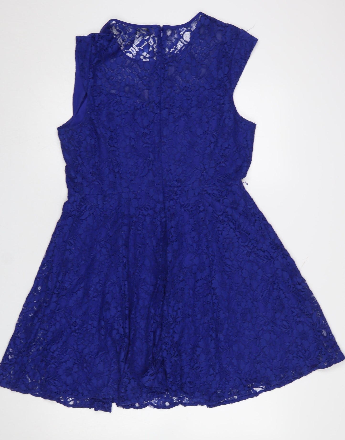 Oasis Womens Blue Lace Fit & Flare Sleeveless Dress Size 16