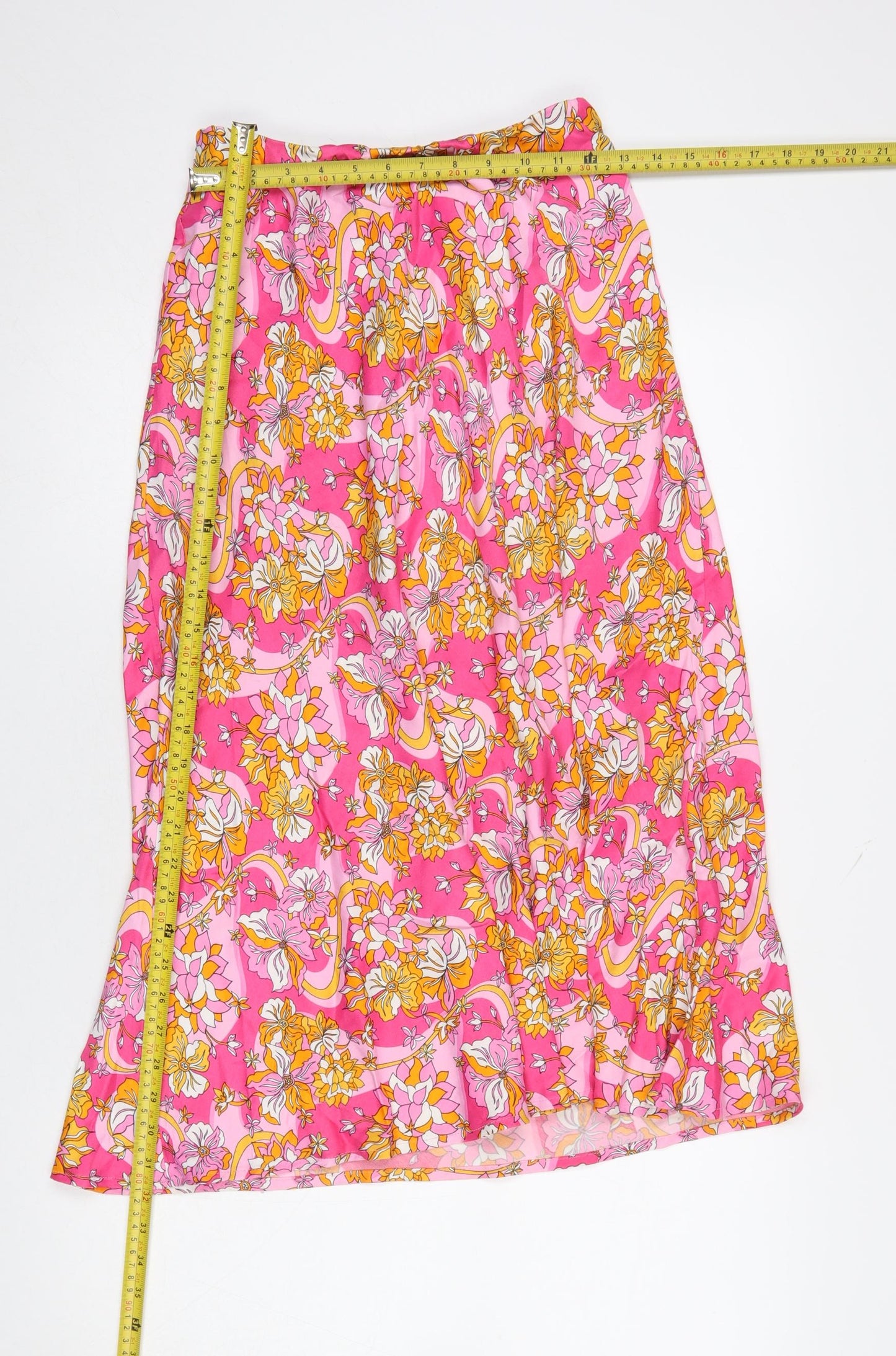 Savida Women’s Pink Floral A-Line Midi Skirt XS Viscose