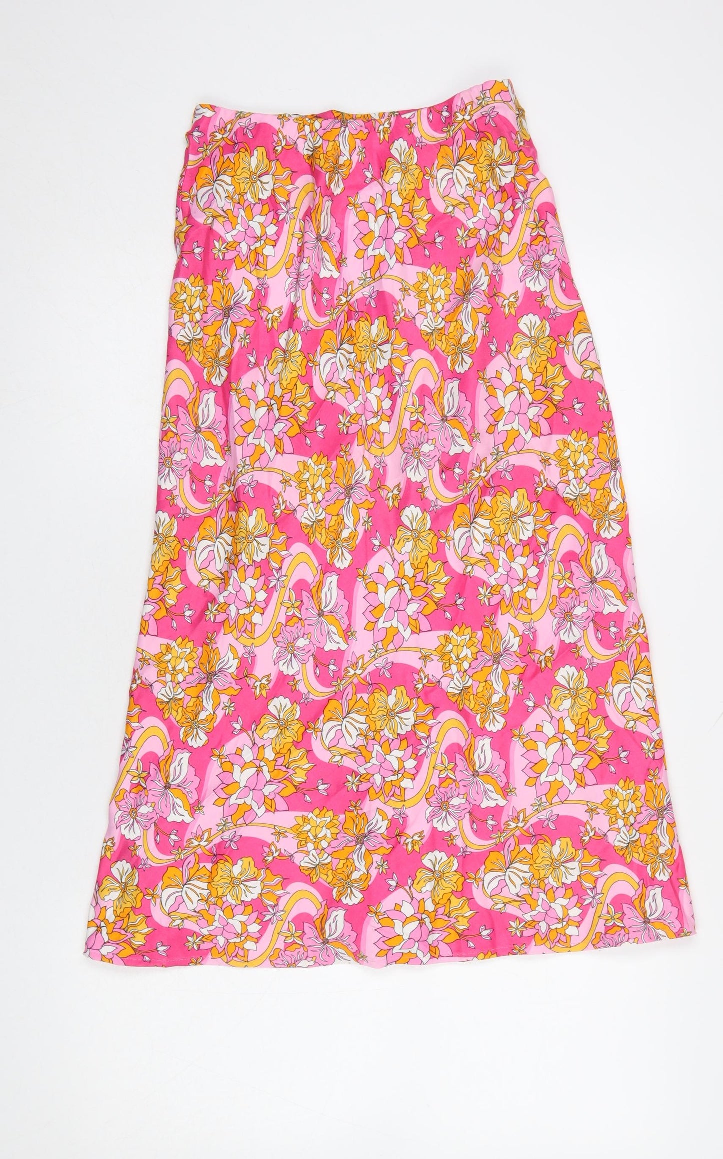 Savida Women’s Pink Floral A-Line Midi Skirt XS Viscose