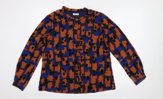 Damart Women's Multicoloured Geometric Long Sleeve Ruffle Blouse Size 16