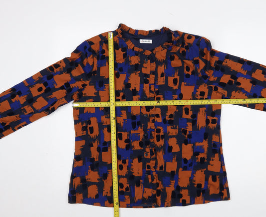 Damart Women's Multicoloured Geometric Long Sleeve Ruffle Blouse Size 16