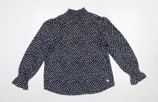 Rant & Rave Women's Blue Geometric Long Sleeve High Neck Blouse Size 12