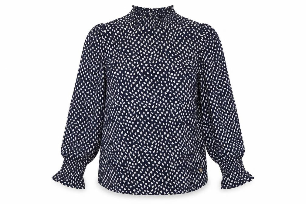 Rant & Rave Women's Blue Geometric Long Sleeve High Neck Blouse Size 12