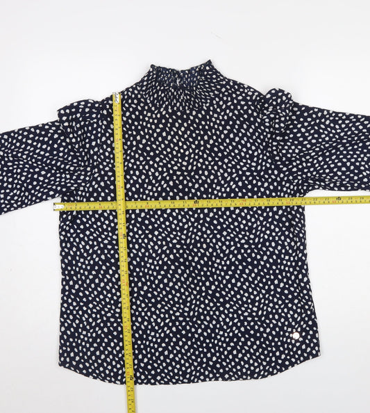 Rant & Rave Women's Blue Geometric Long Sleeve High Neck Blouse Size 12
