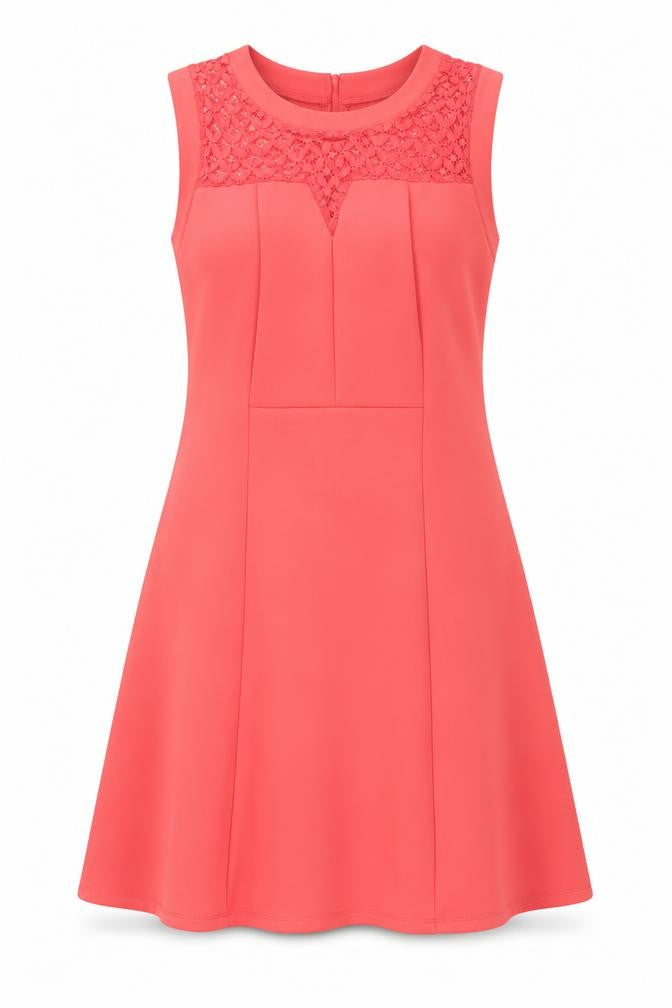 Rant & Rave Women's Pink Sleeveless A-Line Lace Trim Dress Size 12