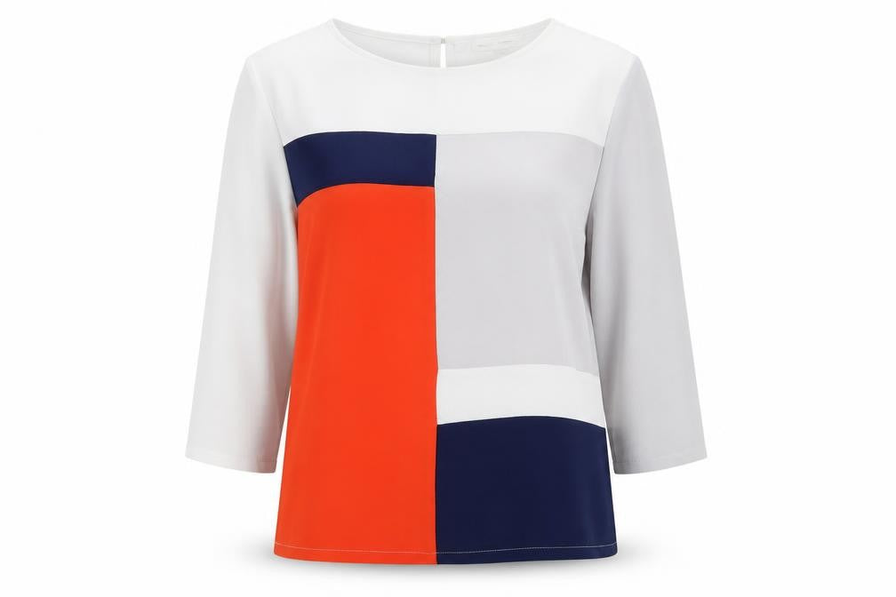 Marc Angelo Women's Multicoloured Colourblock 3/4 Sleeve Blouse Size P