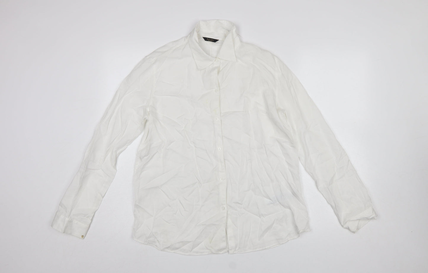 Massimo Dutti Women's White Button-Up Lyocell Shirt Size 10