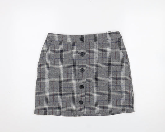 Marks and Spencer Women's Grey Check Button Front A-Line Skirt Size 12