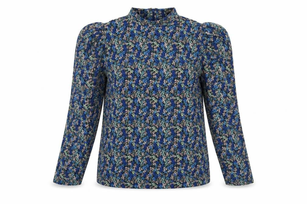 Girl In Mind Women's Blue Floral High Neck Puff Sleeve Blouse Size 8