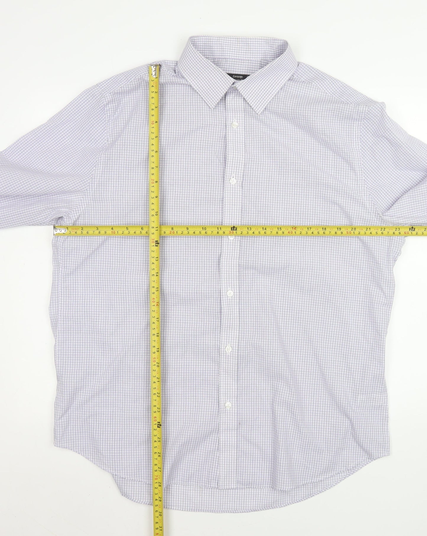 George Men’s Purple Checked Long Sleeve 17in Regular Fit Dress Shirt