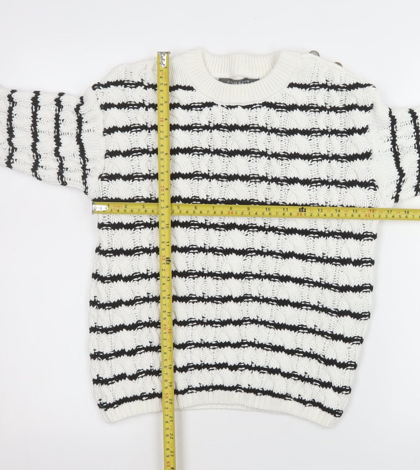 Primark Women White Black Striped Cotton Knit Jumper 2XS