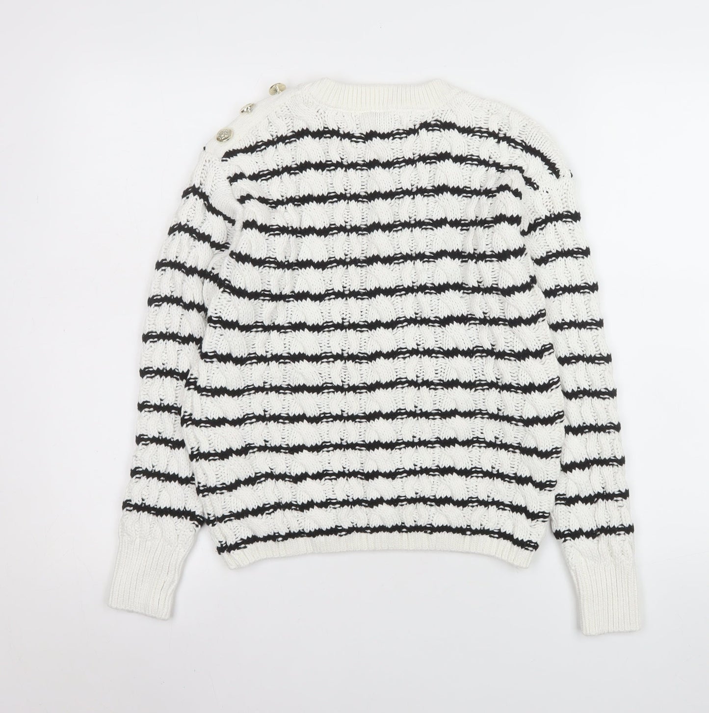 Primark Women White Black Striped Cotton Knit Jumper 2XS