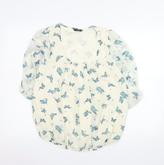 Dunnes Women’s Ivory Butterfly Chiffon Blouse Size 14 Tunic Style