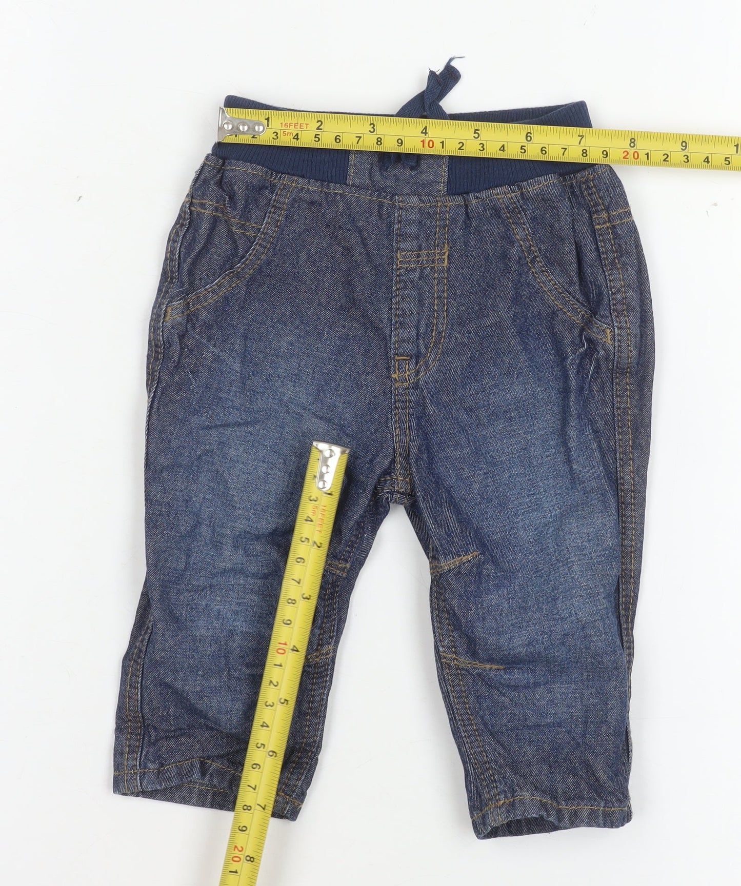 George Unisex Baby Blue Denim Jeans 3-6 Months Elastic Waist Drawstring