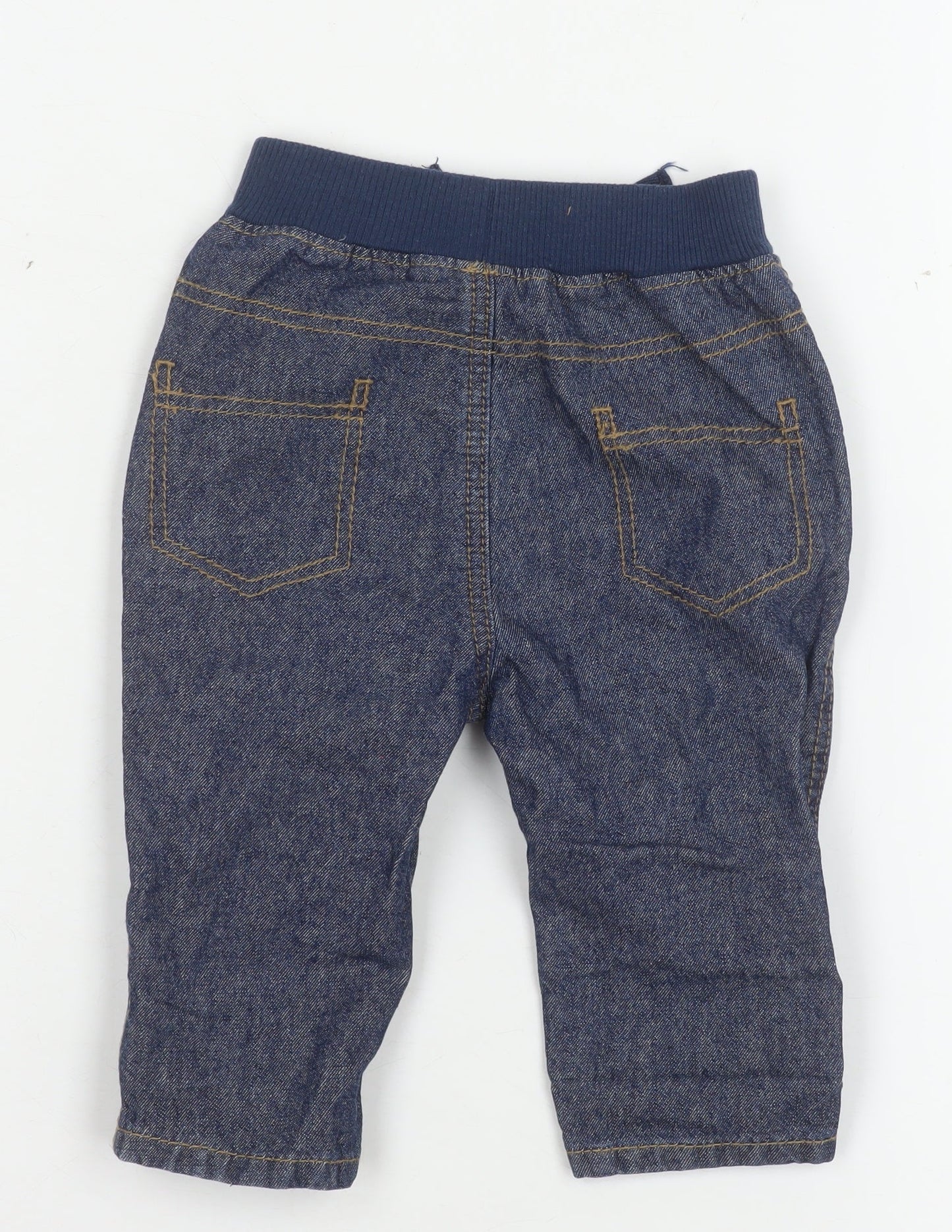 George Unisex Baby Blue Denim Jeans 3-6 Months Elastic Waist Drawstring