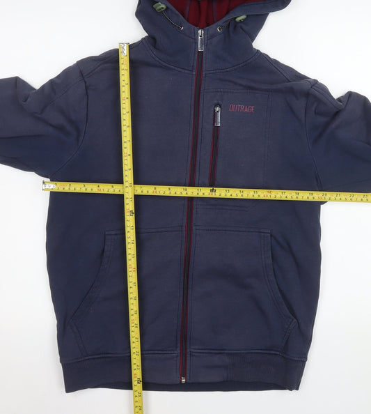 Outrage Men's Blue Medium Hooded Full Zip Cotton Blend Jacket