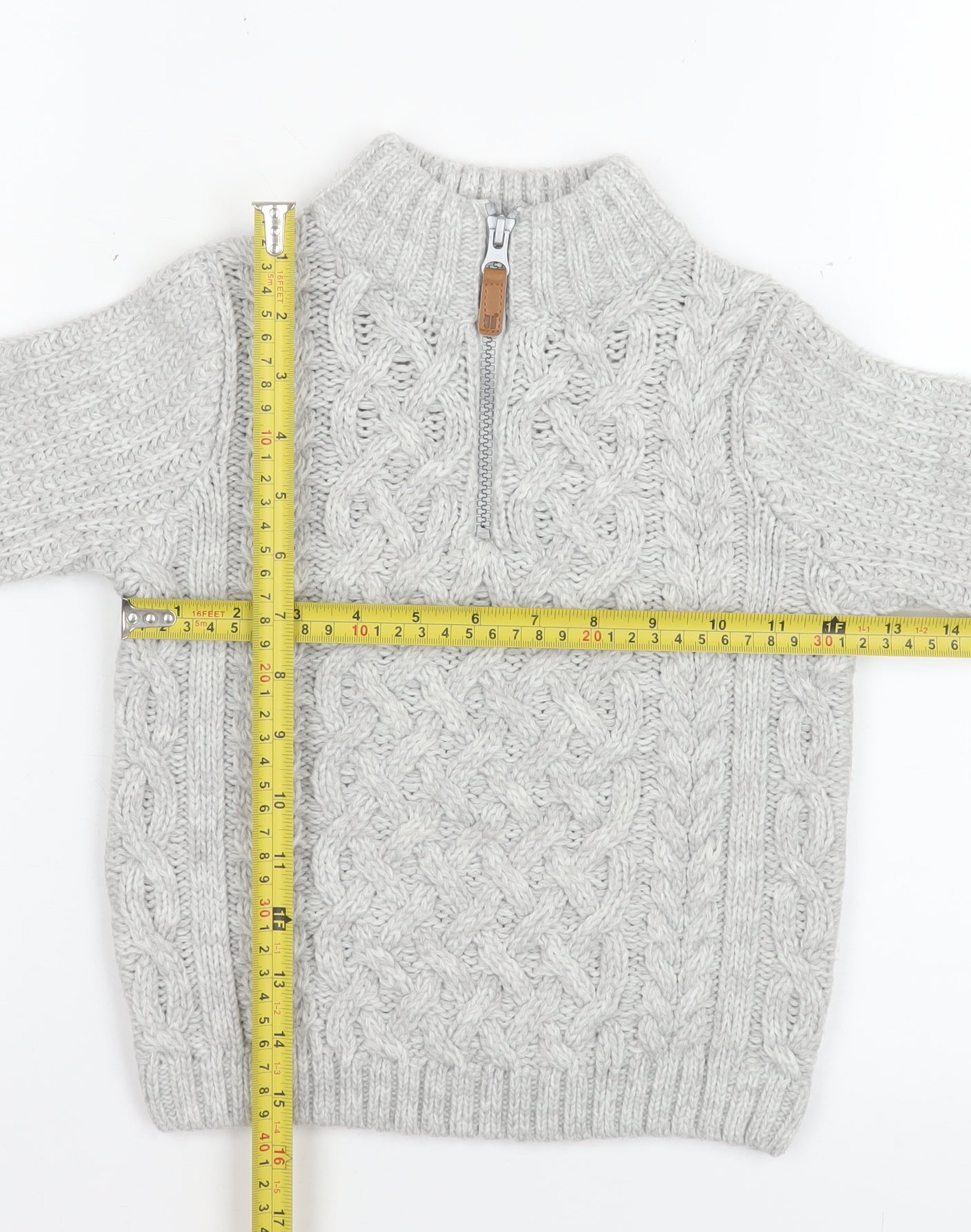 Next Boys Grey 2-3 Years 1/4 Zip Cable Knit Wool Blend Sweatshirt