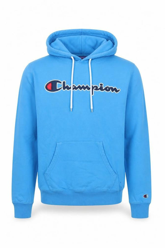 Champion Men's Blue Pullover Hoodie Small Logo Graphic Cotton