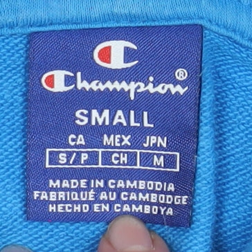 Champion Men's Blue Pullover Hoodie Small Logo Graphic Cotton